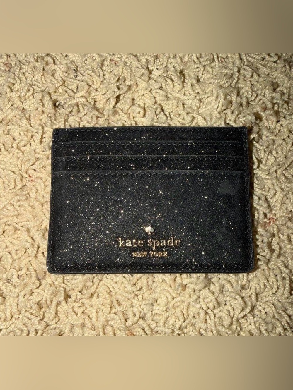 kate spade Black Glitter Card Holder with Gold Logo